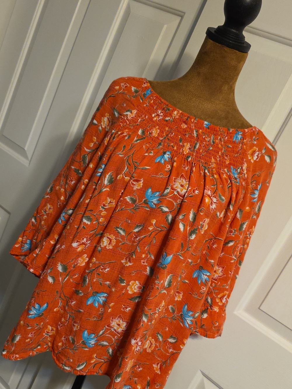 Orange Floral Off-Shoulder Peasant Top - Women